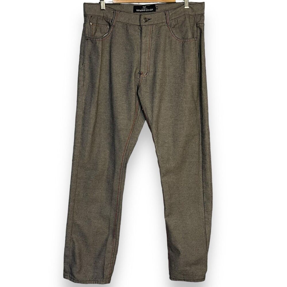 Diamond Stash Straight Leg Jeans Men's 36 Gray Streetwear Pockets Zip Grunge